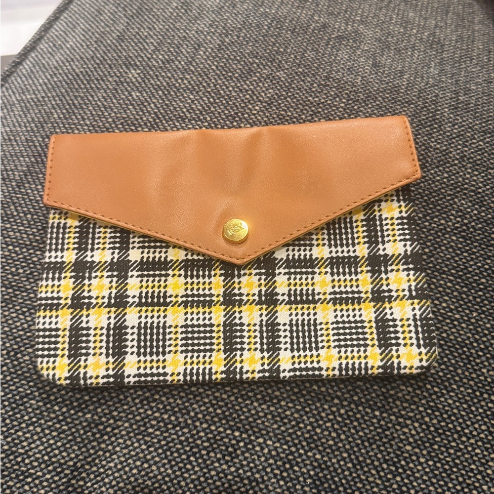 Plaid Clutch with Tan Leather Flap